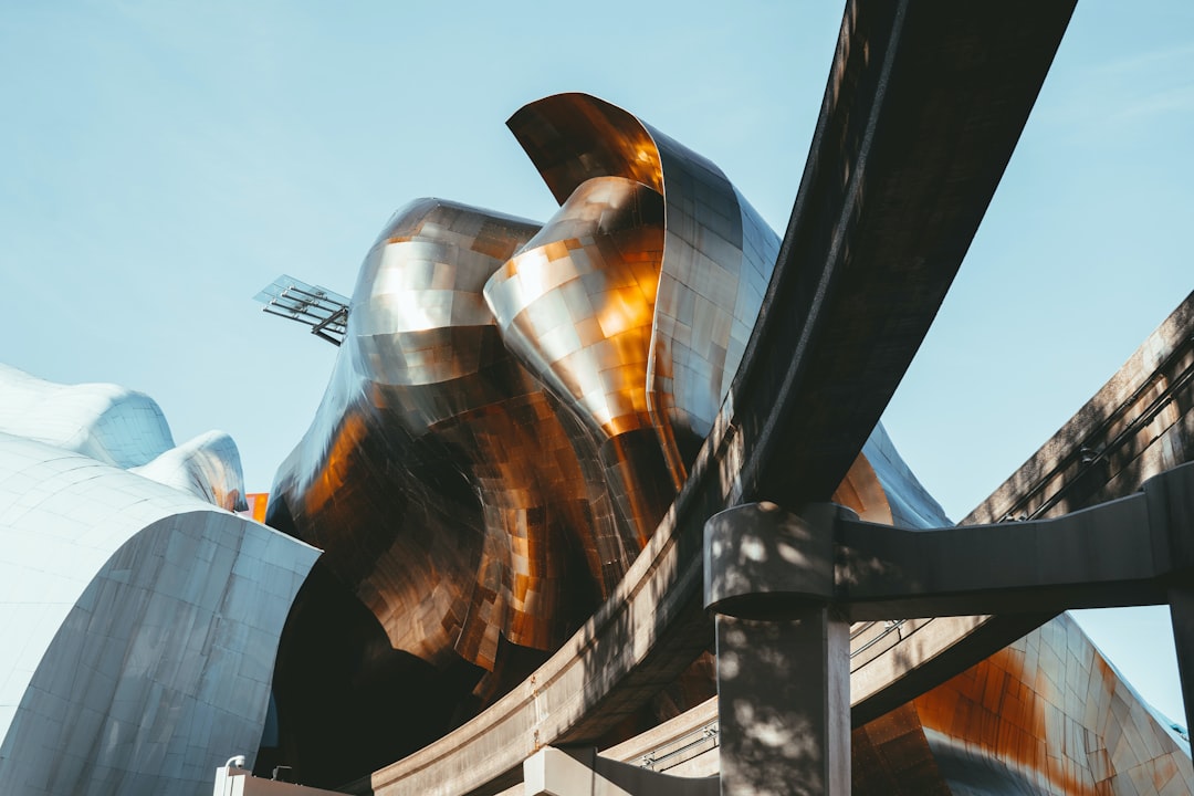 Metal sculpture on a sunny day, Museum of Pop Culture Seattle